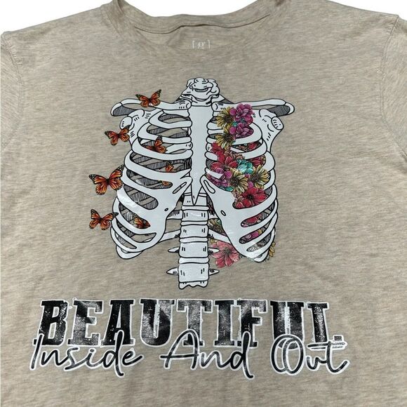 Beautiful Inside and Out Long Sleeve TShirt Decal Graphix Skeleton Ribs Floral - Picture 3 of 5